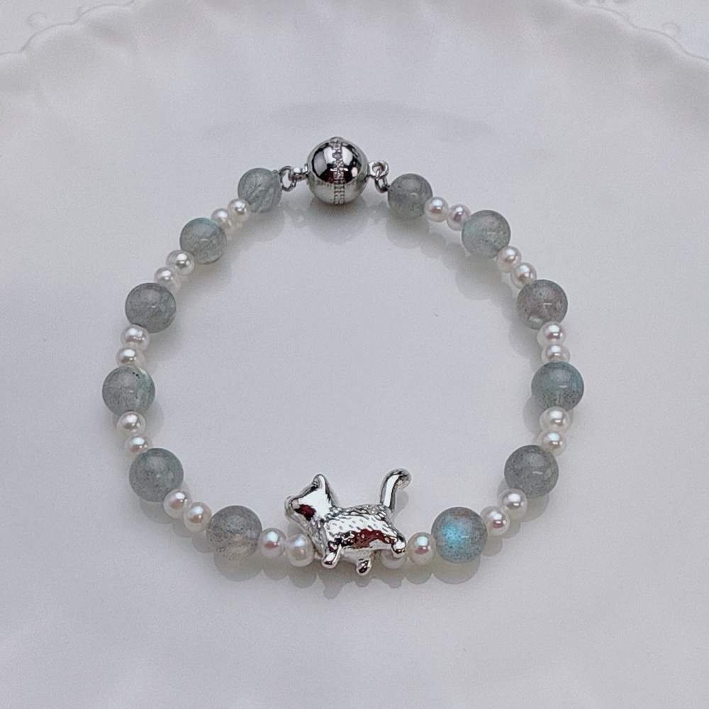 26B211 Handmade Freshwater Baby Pearl Labradorite Bracelet